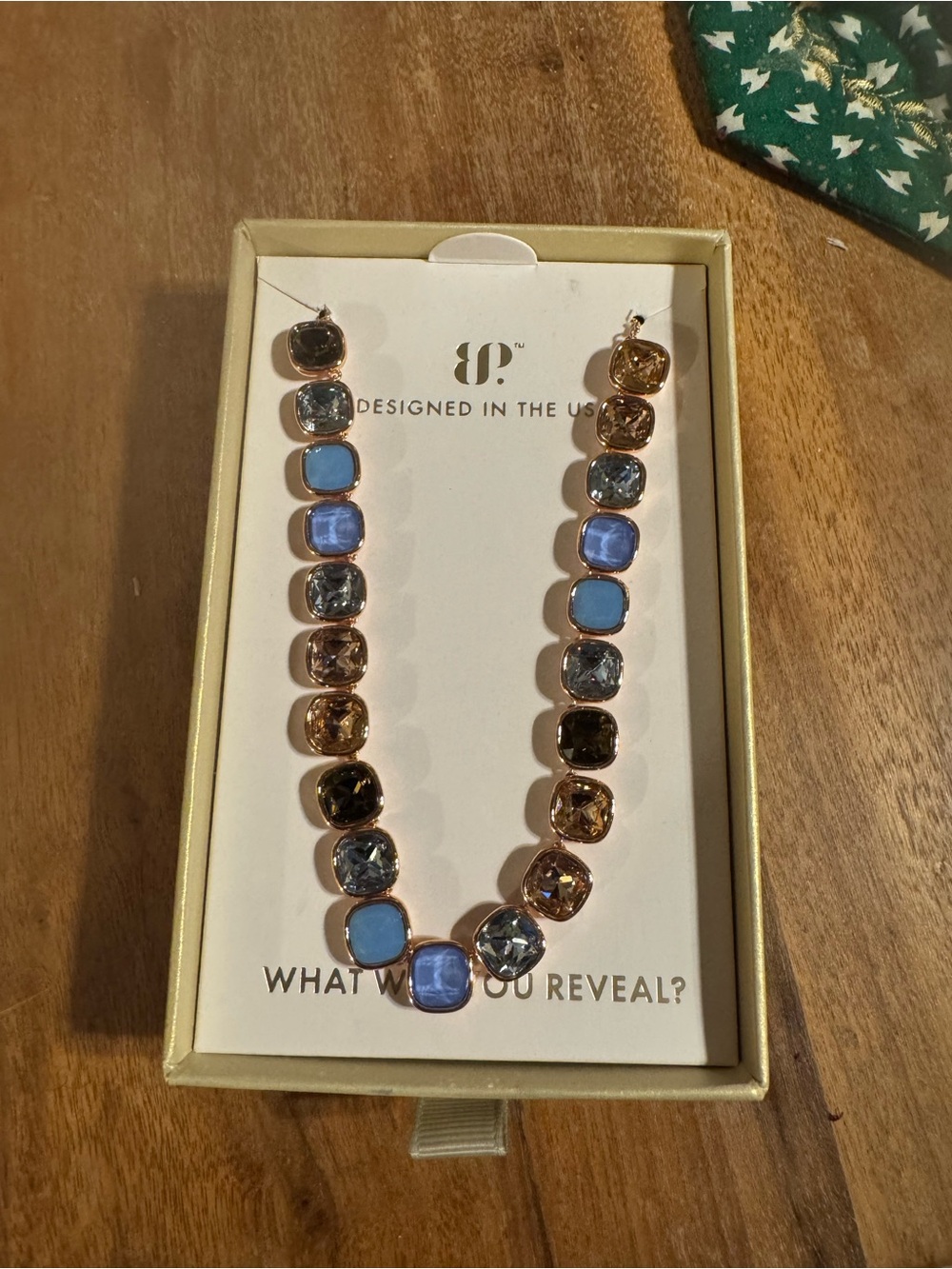 Mixed Blue and Gold Crystal Necklace by (unknown)